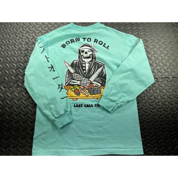 Last Call Co Shirt Adult Medium Green Teal Logo Long Sleeve Cotton Casual Men's - Picture 12 of 13